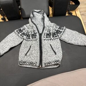 Kids Gray Knit Zip-Up Jacket with Nordic Pattern